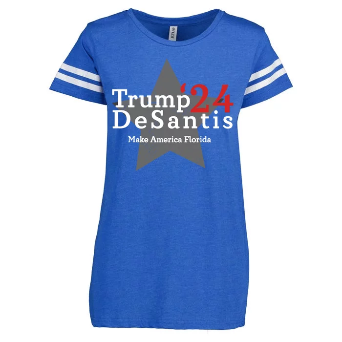 Trump DeSantis 24 Make America Florida Enza Ladies Jersey Football T-Shirt