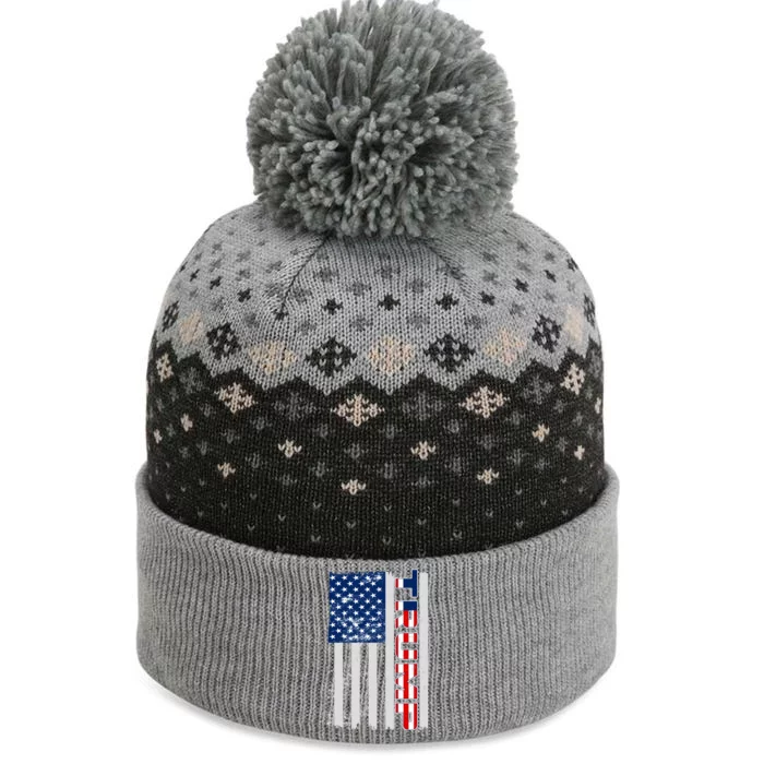 Trump Distressed USA Flag The Baniff Cuffed Pom Beanie