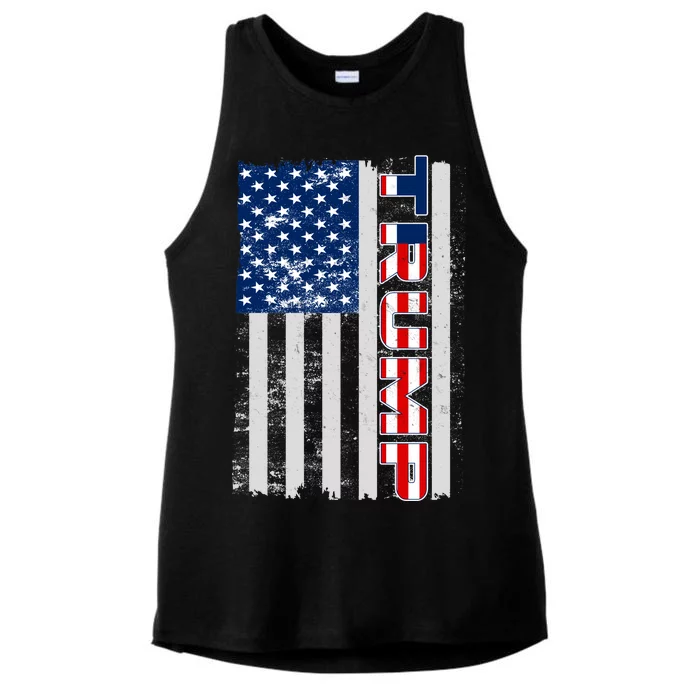 Trump Distressed USA Flag Ladies Tri-Blend Wicking Tank