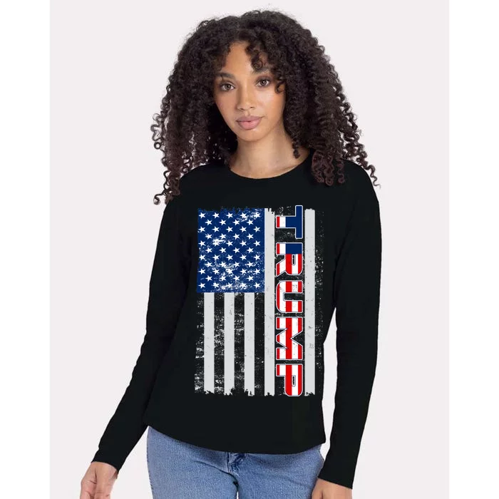 Trump Distressed USA Flag Womens Cotton Relaxed Long Sleeve T-Shirt