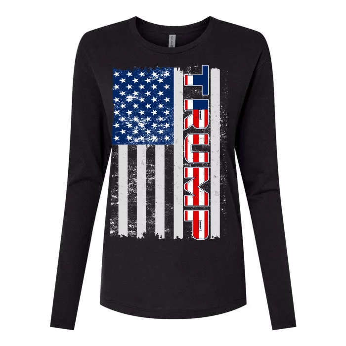 Trump Distressed USA Flag Womens Cotton Relaxed Long Sleeve T-Shirt