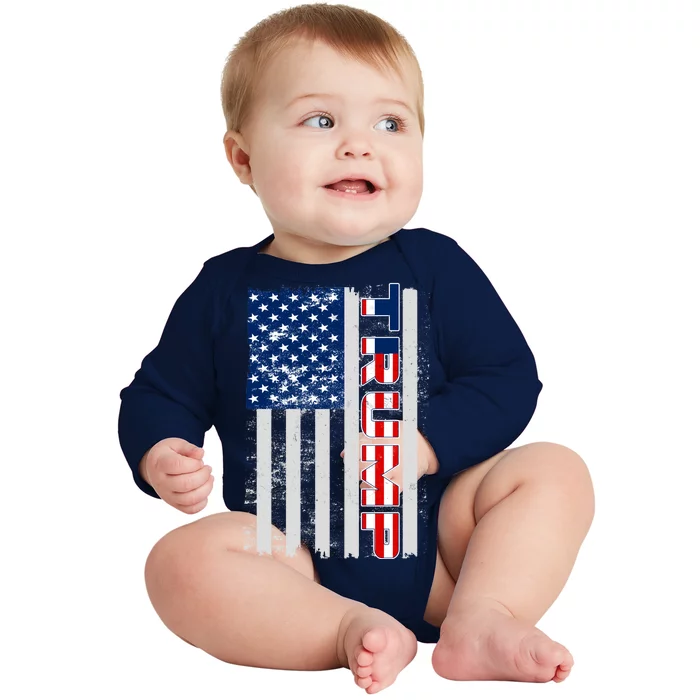 Trump Distressed USA Flag Baby Long Sleeve Bodysuit