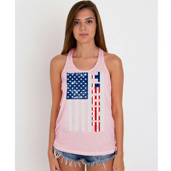 Trump Distressed USA Flag Women's Knotted Racerback Tank