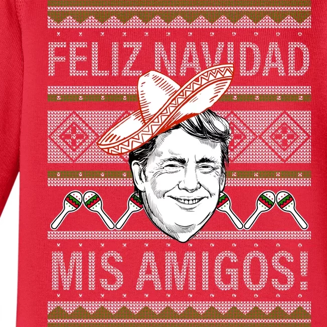 Trump Feliz Navidad Ugly Christmas Sweater Baby Long Sleeve Bodysuit