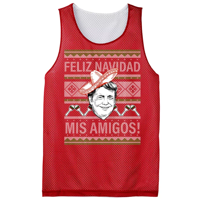 Trump Feliz Navidad Ugly Christmas Sweater Mesh Reversible Basketball Jersey Tank