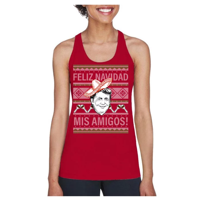 Trump Feliz Navidad Ugly Christmas Sweater Women's Racerback Tank