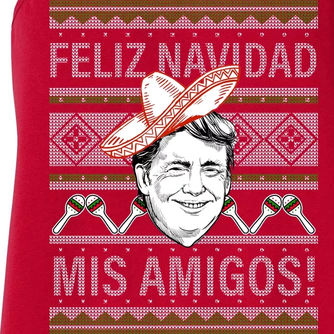 Trump Feliz Navidad Ugly Christmas Sweater Women's Racerback Tank