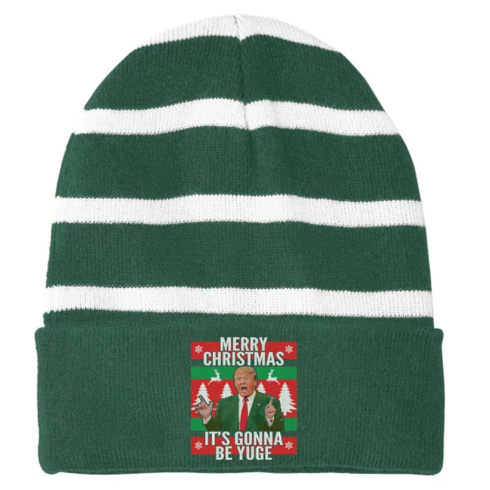 Trump It's Gonna Be Yuge Ugly Christmas Striped Beanie with Solid Band