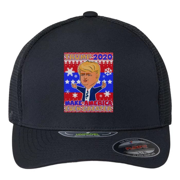 Trump Make America Even Greater Ugly Christmas Sweater Flexfit Unipanel Trucker Cap