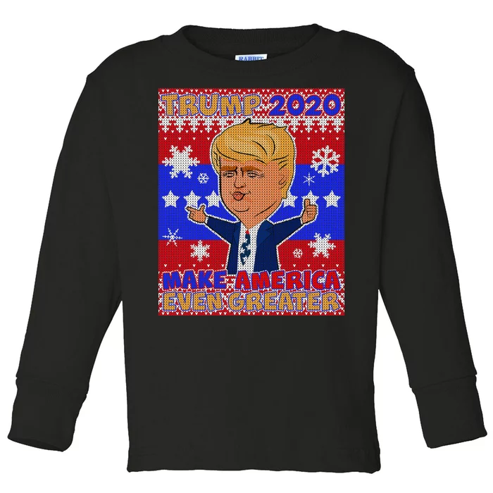 Trump Make America Even Greater Ugly Christmas Sweater Toddler Long Sleeve Shirt