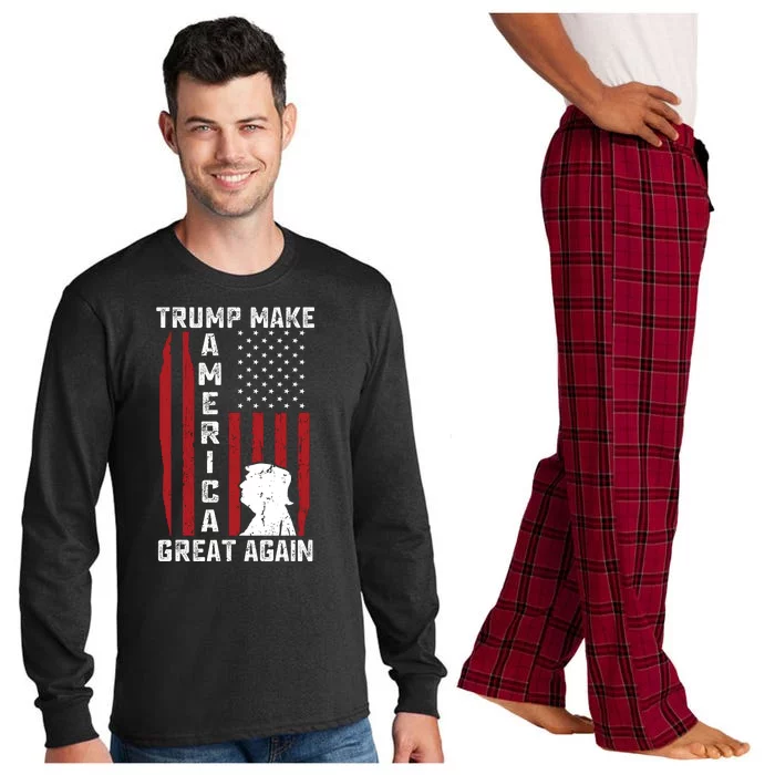 Trump Make America Great Again Distress Flag Long Sleeve Pajama Set