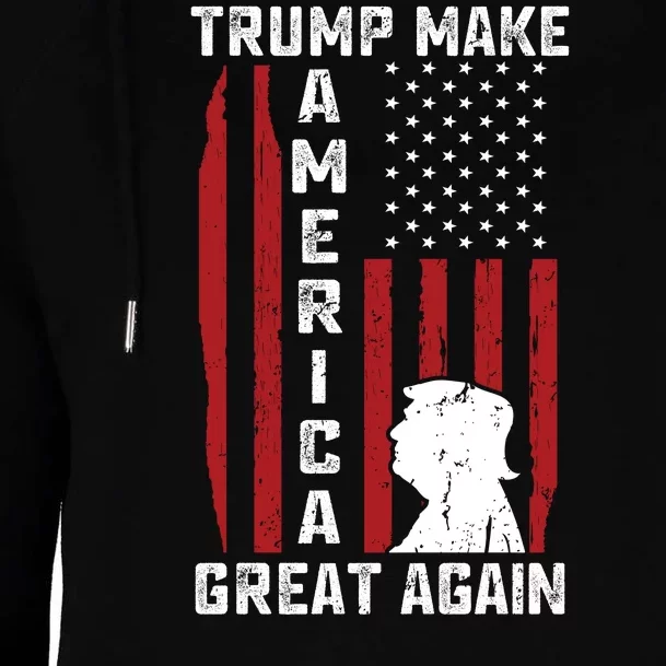 Trump Make America Great Again Distress Flag Womens Funnel Neck Pullover Hood