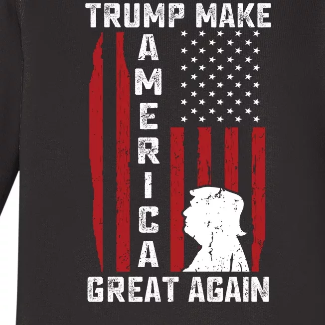 Trump Make America Great Again Distress Flag Baby Long Sleeve Bodysuit