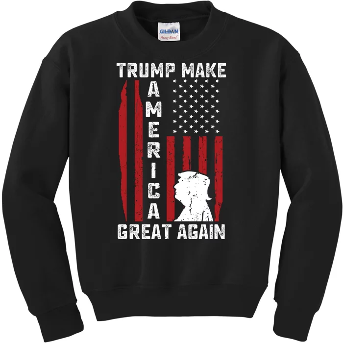 Trump Make America Great Again Distress Flag Kids Sweatshirt