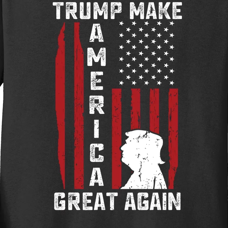 Trump Make America Great Again Distress Flag Kids Long Sleeve Shirt