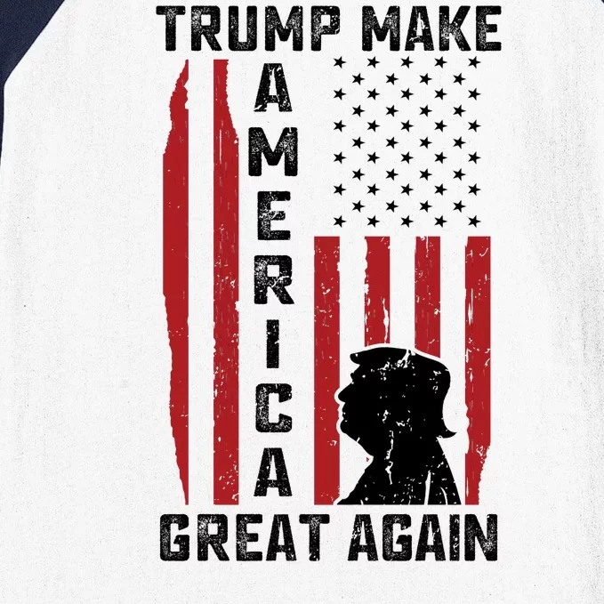 Trump Make America Great Again Distress Flag Baseball Sleeve Shirt