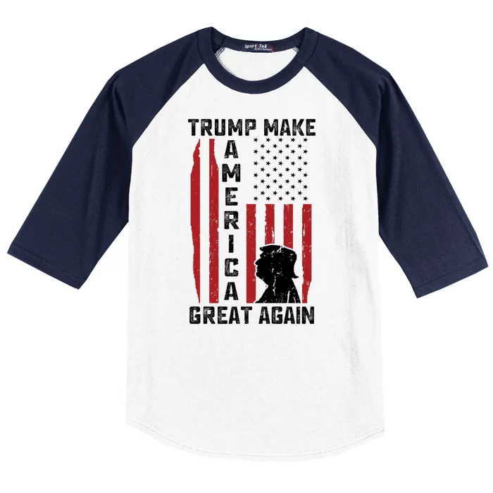 Trump Make America Great Again Distress Flag Baseball Sleeve Shirt