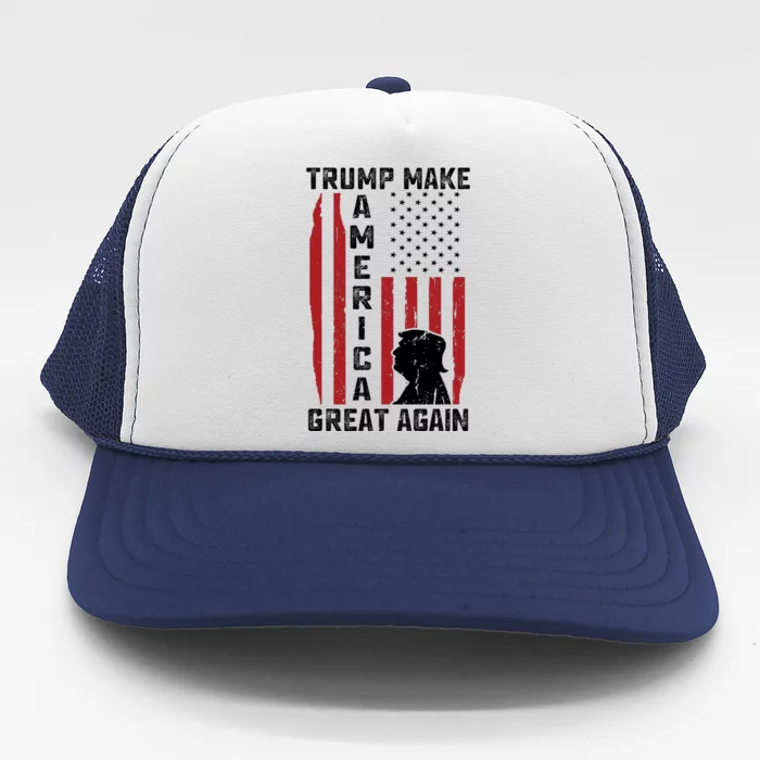 Trump Make America Great Again Distress Flag Trucker Hat