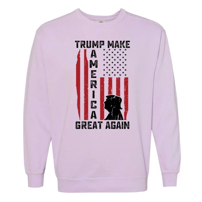 Trump Make America Great Again Distress Flag Garment-Dyed Sweatshirt