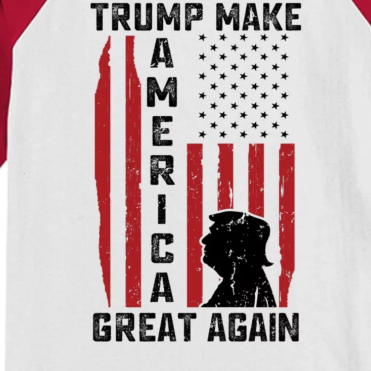 Trump Make America Great Again Distress Flag Kids Colorblock Raglan Jersey