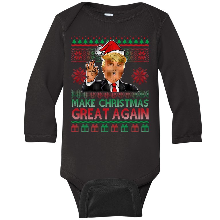 Trump Make Christmas Great Again Ugly Baby Long Sleeve Bodysuit