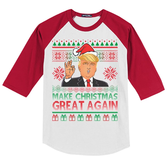 Trump Make Christmas Great Again Ugly Kids Colorblock Raglan Jersey