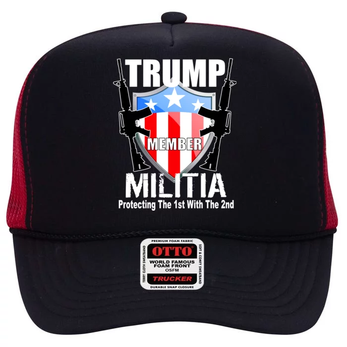 Trump Militia Protecting The 1st With 2nd High Crown Mesh Trucker Hat