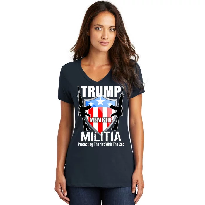 Trump Militia Protecting The 1st With 2nd Women's V-Neck T-Shirt