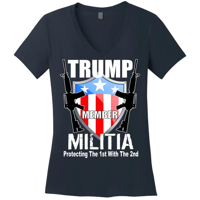 Trump Militia Protecting The 1st With 2nd Women's V-Neck T-Shirt