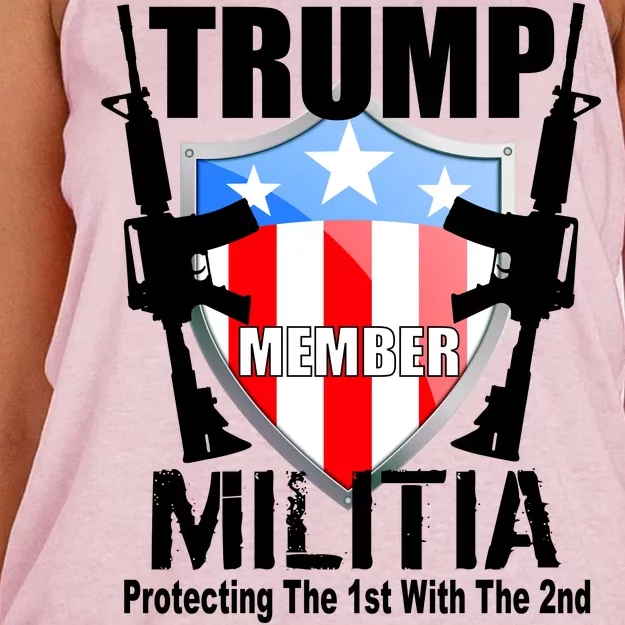 Trump Militia Protecting The 1st With 2nd Women's Knotted Racerback Tank