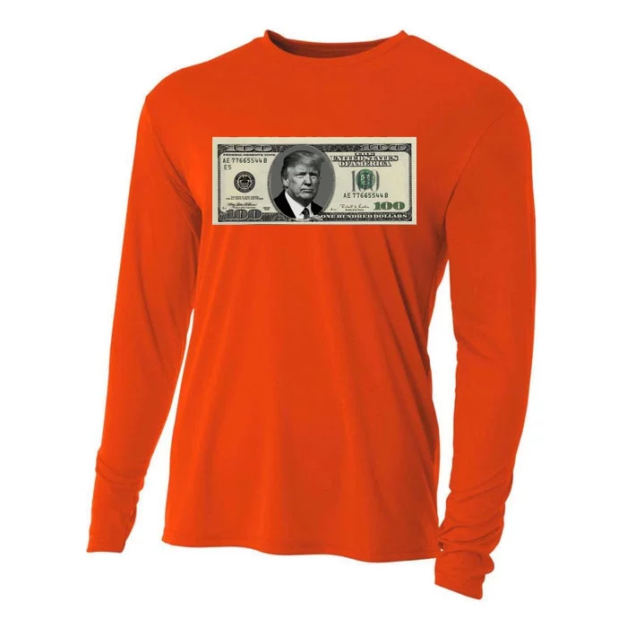 Trump Money Hundred Dollar Bill $100 Cooling Performance Long Sleeve Crew