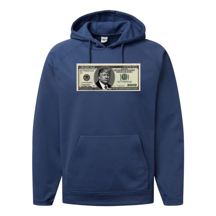 Trump Money Hundred Dollar Bill $100 Performance Fleece Hoodie