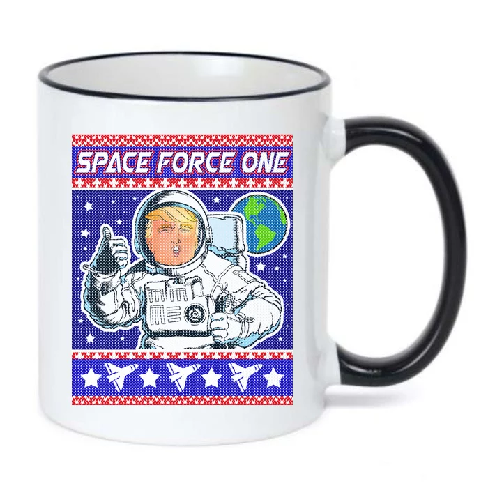 Trump Space Force One Ugly Christmas Black Color Changing Mug