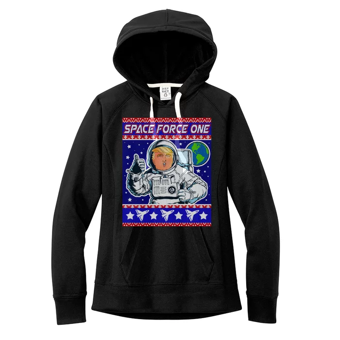 Trump Space Force One Ugly Christmas Women's Fleece Hoodie