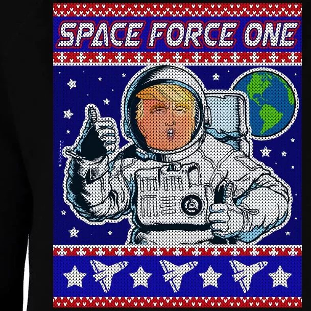 Trump Space Force One Ugly Christmas Womens Funnel Neck Pullover Hood