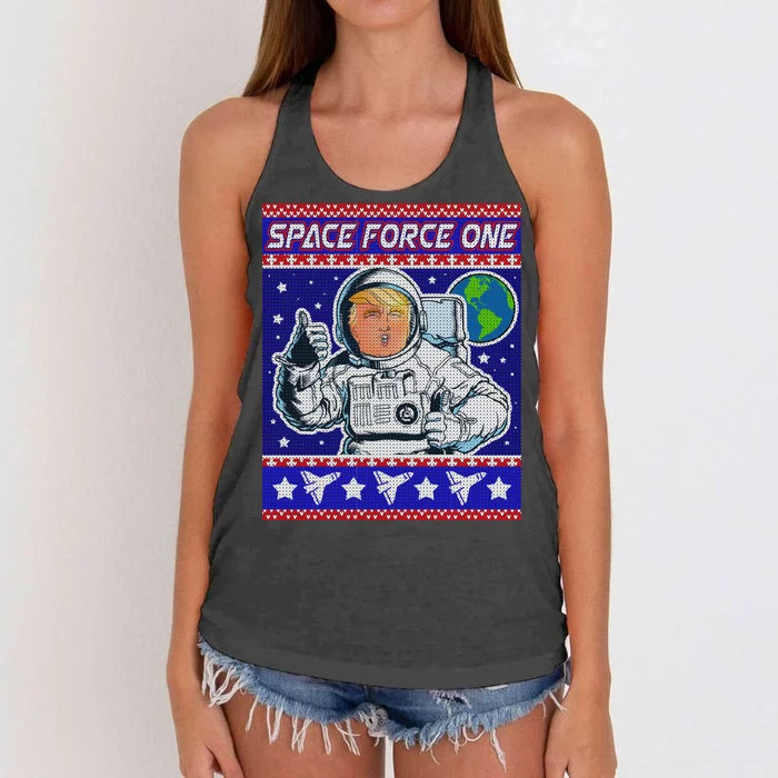 Trump Space Force One Ugly Christmas Women's Knotted Racerback Tank