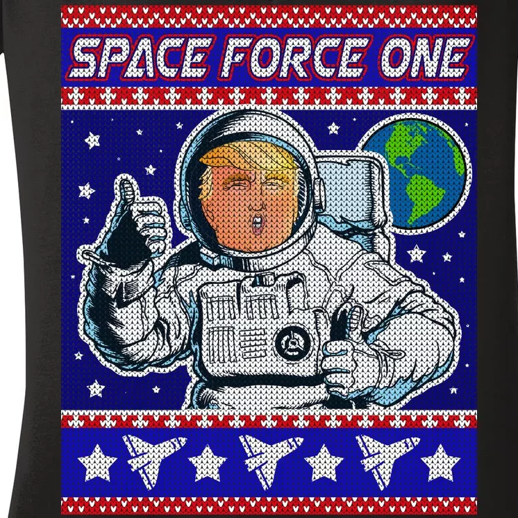 Trump Space Force One Ugly Christmas Women's V-Neck T-Shirt