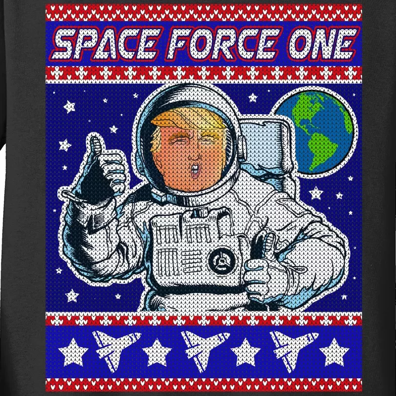 Trump Space Force One Ugly Christmas Kids Long Sleeve Shirt