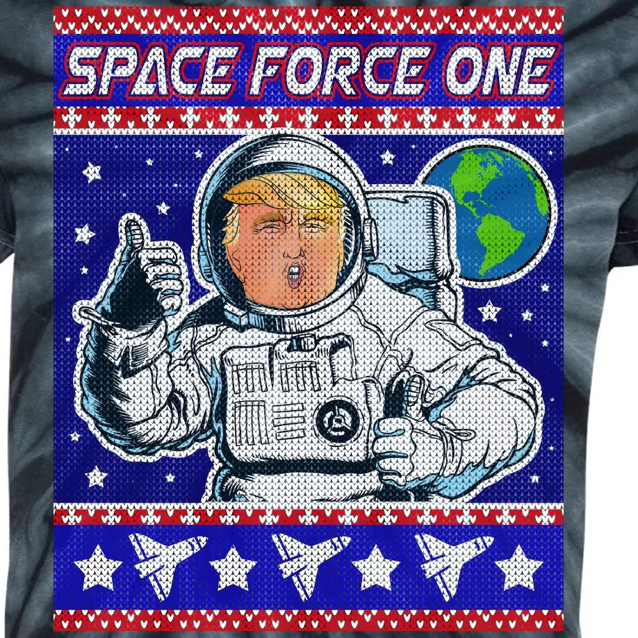 Trump Space Force One Ugly Christmas Kids Tie-Dye T-Shirt