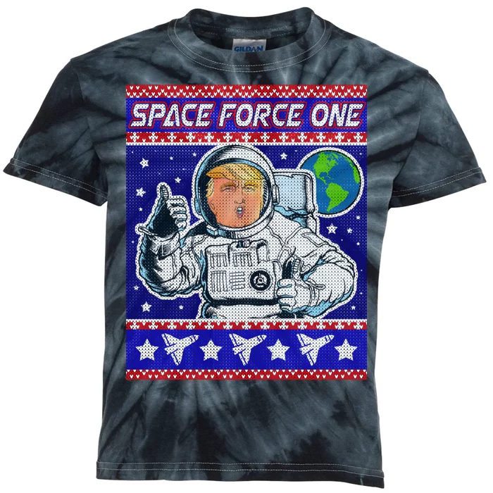 Trump Space Force One Ugly Christmas Kids Tie-Dye T-Shirt