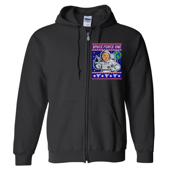 Trump Space Force One Ugly Christmas Full Zip Hoodie