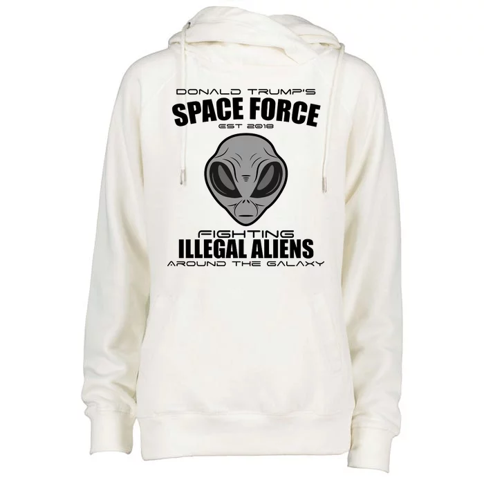 Trump Space Force Team Fight Illegal Aliens Womens Funnel Neck Pullover Hood