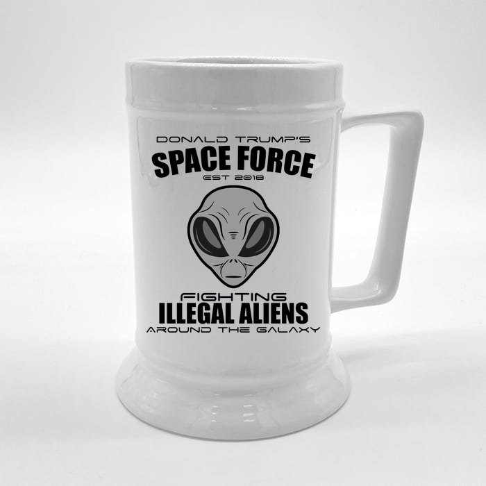 Trump Space Force Team Fight Illegal Aliens Front & Back Beer Stein