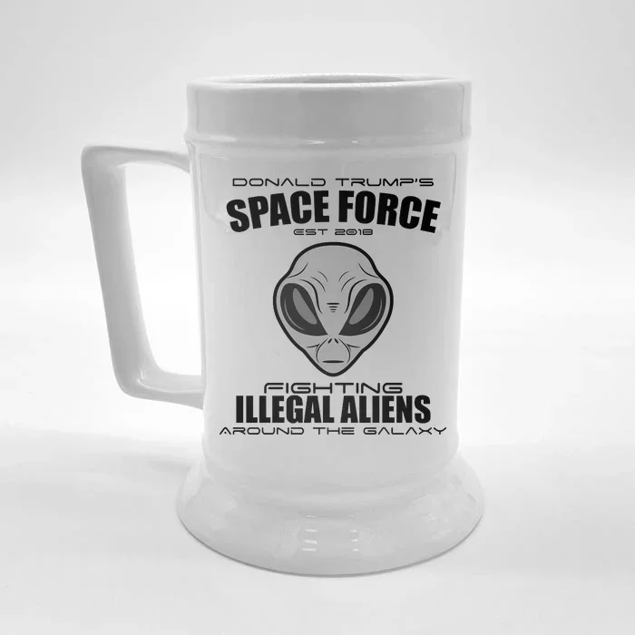 Trump Space Force Team Fight Illegal Aliens Front & Back Beer Stein