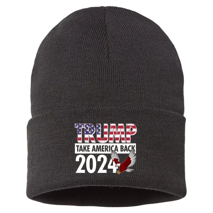 Trump Take America Back 2024 USA Flag Eagle Sustainable Knit Beanie