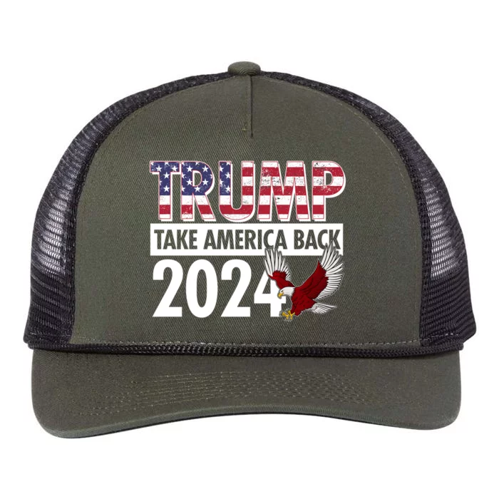 Trump Take America Back 2024 USA Flag Eagle Retro Rope Trucker Hat Cap