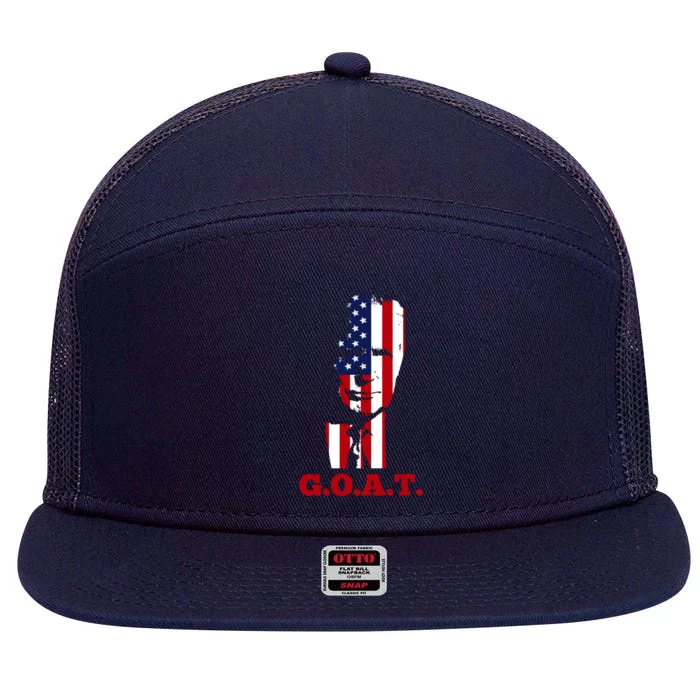 Trump USA Flag GOAT 7 Panel Mesh Trucker Snapback Hat