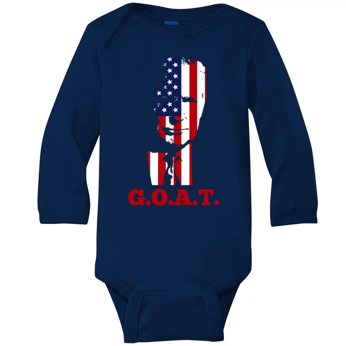 Trump USA Flag GOAT Baby Long Sleeve Bodysuit