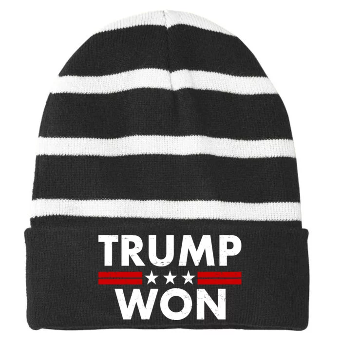 Trump Won 2021 Election Pro Trump Striped Beanie with Solid Band