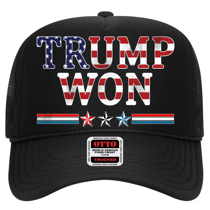 Trump Won American Flag Pro Republican High Crown Mesh Trucker Hat